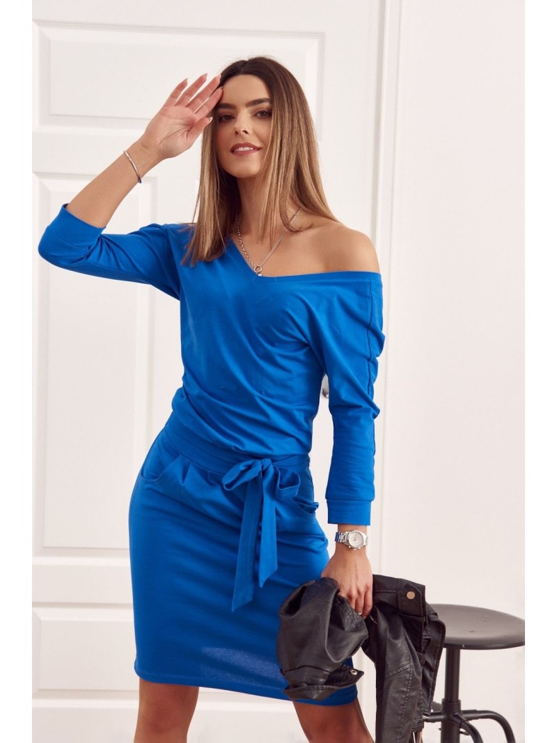 Cornflower blue tie-waist dress 9729 - Online store - Boutique